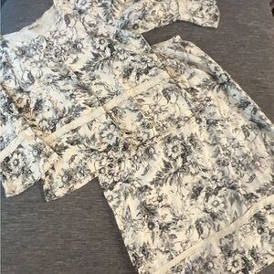Women’s Habit Linen Top & Skirt 2 Pcs Cream & Black Floral Print Sz M US Made